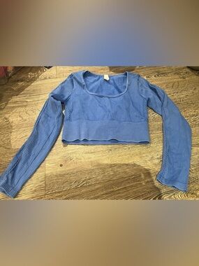 aerie Ribbed Long Sleeve Crop Top - Blue